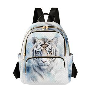 9728 Watercolor White Tiger Head Mini Backpack Purse Travel Bag Lightweight
